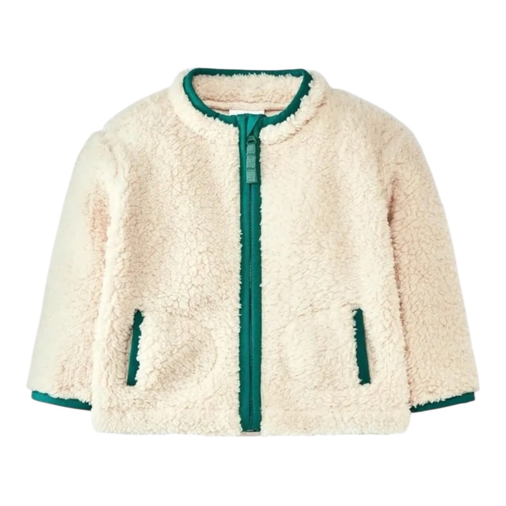 Cat & Jack Baby Faux Shearling Sherpa Jacket Beige Green Trim 18M NWT Zip